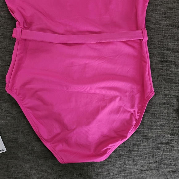 Michael Kors Pink long Sleeve Zip Up Logo Belt One Piece Paddle Swimsuit Size 8 - Picture 5 of 10